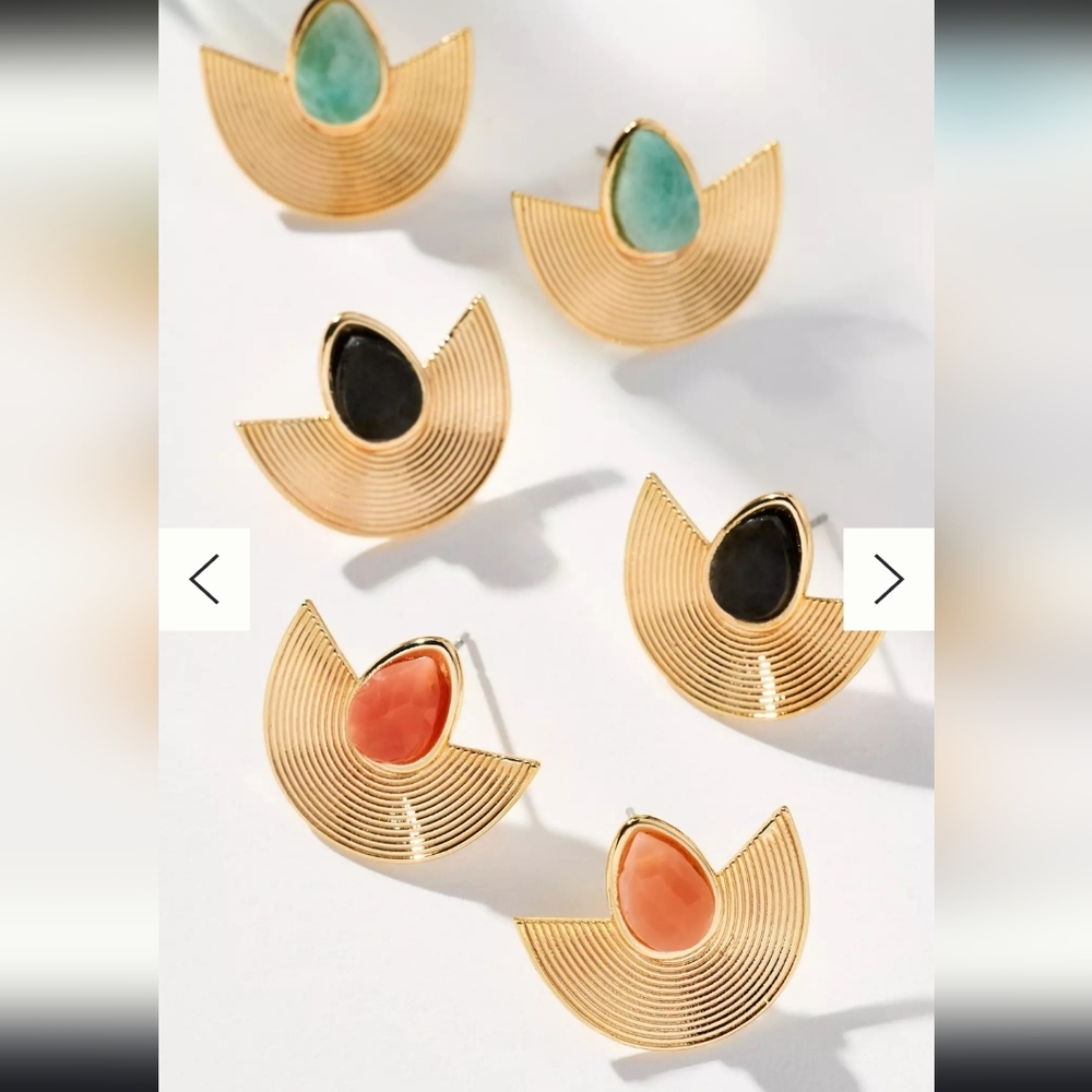 Anthropologie, Half-Moon Post Earrings, Gold/Black, MSRP $44 - Picture 2 of 8